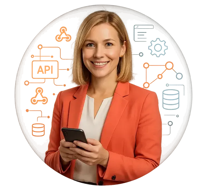 Professional woman using n8n automation Professional woman using n8n automation